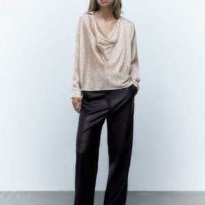 ZARA FLUID NECKLINE DOTTED BLOUSE BLACK WHITE/ZARA POLKA DOT BLOUSE